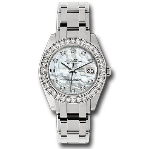 Rolex White Gold Datejust Pearlmaster 39 Watch - 36 Diamond Bezel - White Mother-Of-Pearl Diamond Dial - 86289 md