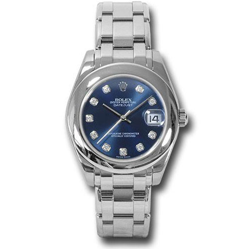 Rolex White Gold Datejust Pearlmaster 34 Watch - Domed Bezel - Blue Diamond Dial - 81209 bd