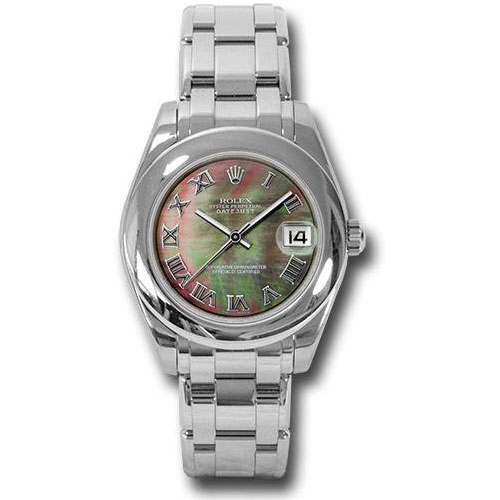Rolex White Gold Datejust Pearlmaster 34 Watch - Domed Bezel - Grey Mother-Of-Pearl Roman Dial - 81209 dkmr