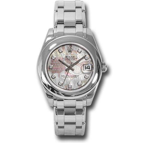Rolex White Gold Datejust Pearlmaster 34 Watch - Domed Bezel - Goldust Dream Mother-Of-Pearl Diamond Dial - 81209 gdd