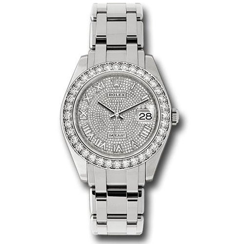 Rolex White Gold Datejust Pearlmaster 39 Watch - 36 Diamond Bezel - Diamond Paved Roman Dial - 86289 dpr