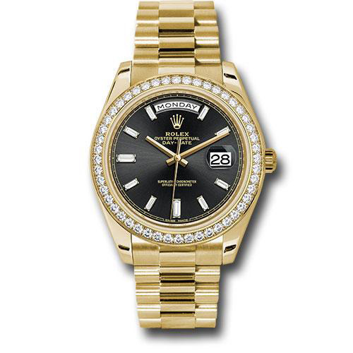 Rolex Yellow Gold Day-Date 40 Watch -  Bezel - Black Baguette Diamond Dial - President Bracelet - 228348RBR bkbdp