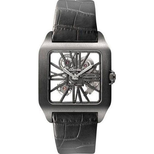 Cartier Santos-Dumont Watch - 38.7 mm Titanium Case - Satin Brushed Dial - Black Alligator Strap - W2020052