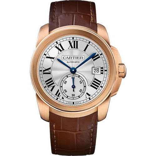 Cartier Calibre de Cartier Watch - 38 mm Pink Gold Case - Silvered Dial - Dark Brown Alligator Strap - WGCA0003