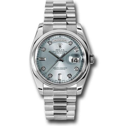 Rolex Platinum Day-Date 36 Watch - Domed Bezel - Glacier Blue Diamond Dial - President Bracelet - 118206 gladp
