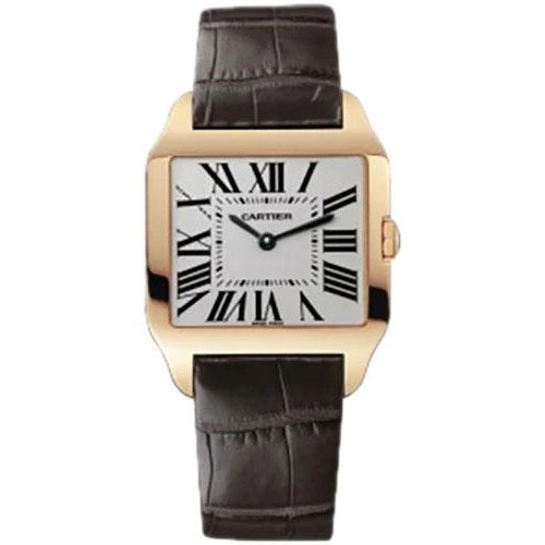 Cartier Santos-Dumont Watch - Small Pink Gold Case - Silver Dial - Alligator Strap - W2009251