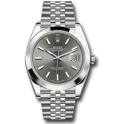 Rolex Steel Datejust 41 Watch - Smooth Bezel - Dark Rhodium Index Dial - Jubilee Bracelet - 126300 dkrij