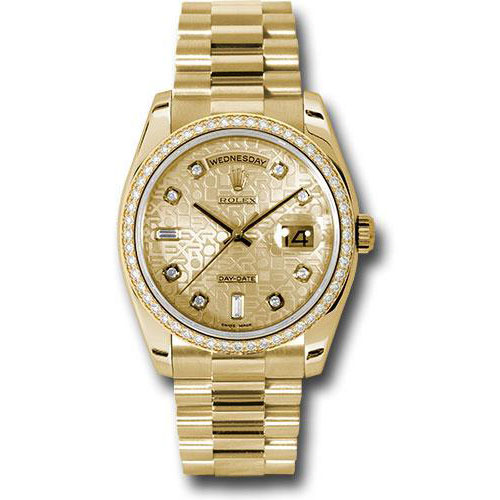 Rolex Yellow Gold Day-Date 36 Watch -  Bezel - Champagne Jubilee Diamond Dial - President Bracelet - 118348 chjdp
