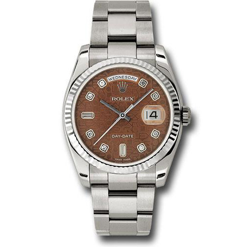 Rolex White Gold Day-Date 36 Watch - Fluted Bezel - Havana Brown Jubilee Diamond Dial - Oyster Bracelet - 118239 hbjdo