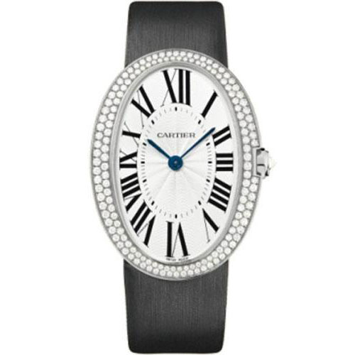 Cartier Baignoire Watch - Large White Gold Diamond Case - Fabric Strap - WB520009