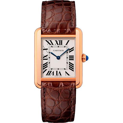 Cartier Tank Solo Watch - 31 mm Pink Gold Case - Brown Alligator Strap - W5200024