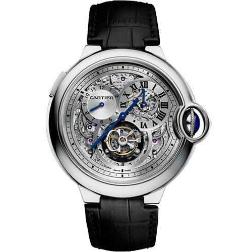 Cartier Ballon Bleu Flying Tourbillon Watch - 46.40 mm White Gold Case - Satin Brushed Dial - Black Alligator Strap - W6920081