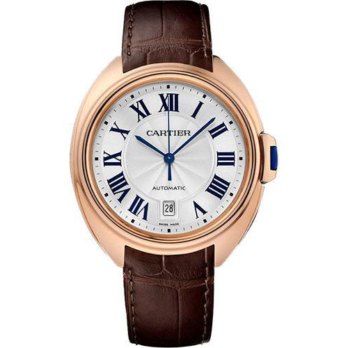 Cartier Cle De Cartier Watch - 40 mm Pink Gold Case - Silver Dial - Brown Alligator Strap - WGCL0004