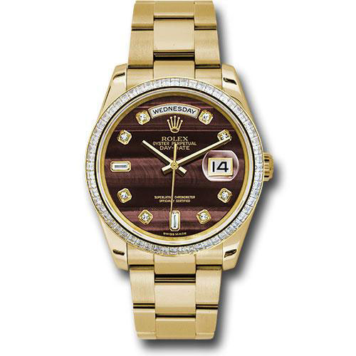 Rolex Yellow Gold Day-Date 36 Watch -  Bezel - Bulls Eye Diamond Dial - Oyster Bracelet - 118398 bedo