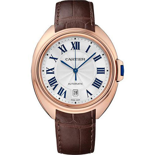 Cartier Cle de Cartier Watch - 40 mm Pink Gold Case - Silvered Dial - Brown Alligator Strap - WGCL0019
