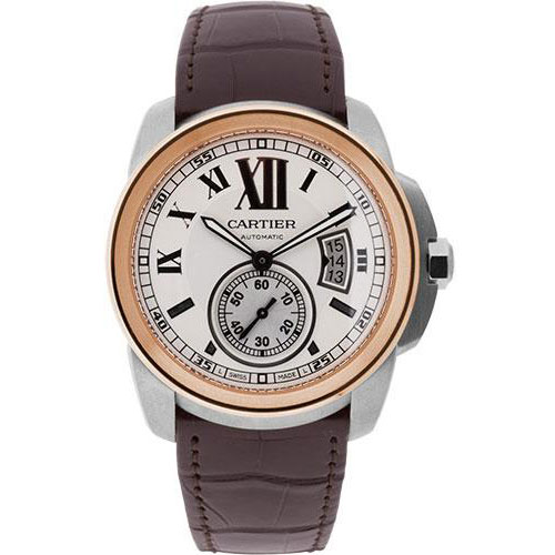 Cartier Calibre de Cartier Watch - 42 mm Steel Case - Pink Gold Bezel - Snailed Dial - Alligator Strap - W7100039