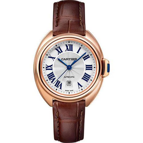 Cartier Cle de Cartier Watch - 31 mm Pink Gold Case - Silver Dial - Brown Alligator Strap - WGCL0010