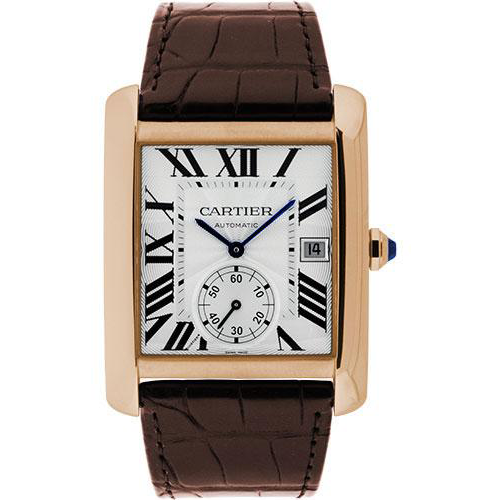 Cartier Tank MC Watch - 34.3 mm Pink Gold Case - Silvered Dial - Dark Brown Alligator Strap - W5330001