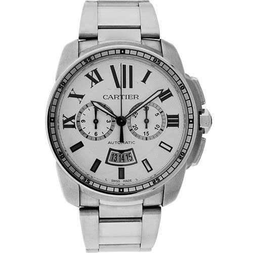 Cartier Calibre de Cartier Chronograph Watch - 42 mm Steel Case - Silver Dial - W7100045