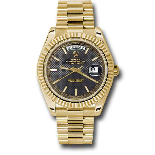 Rolex Yellow Gold Day-Date 40 Watch - Fluted Bezel - Black Diagonal Motif Index Dial - President Bracelet - 228238 bkdmip