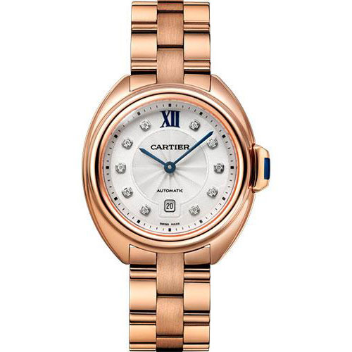 Cartier Cle de Cartier Watch - 31 mm Pink Gold Case - Silvered Flinque Diamond Dial - WJCL0034