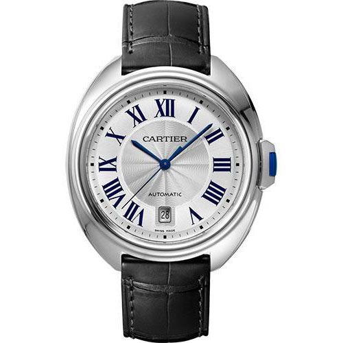 Cartier Cle de Cartier Watch - 40 mm Steel Case - Silvered Dial - Black Alligator Strap - WSCL0018