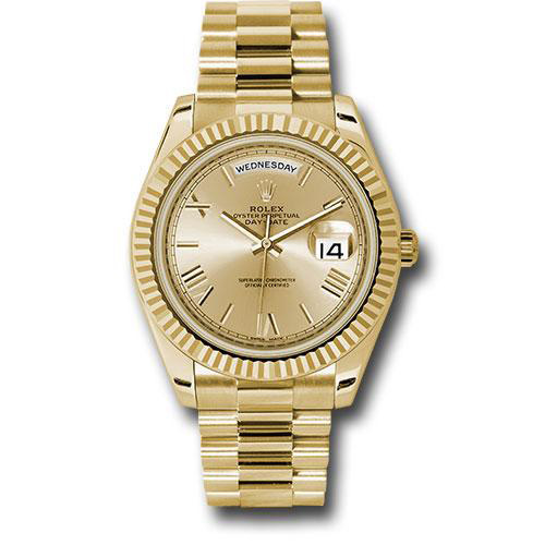 Rolex Yellow Gold Day-Date 40 Watch - Fluted Bezel - Champagne Roman Dial - President Bracelet - 228238 chrp