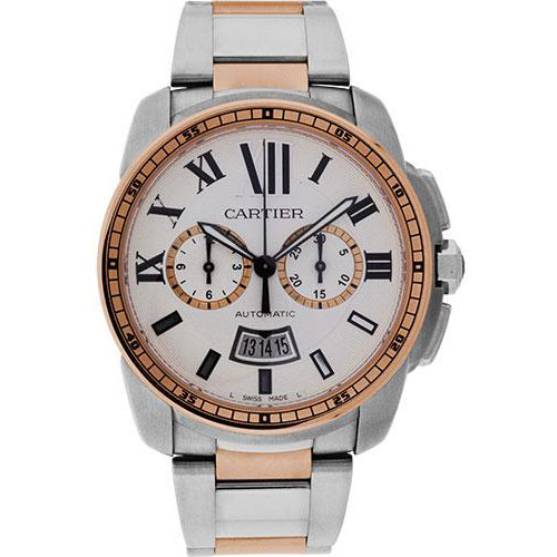 Cartier Calibre de Cartier Chronograph Watch - 42 mm Steel And Pink Gold Case - Silver Dial - W7100042