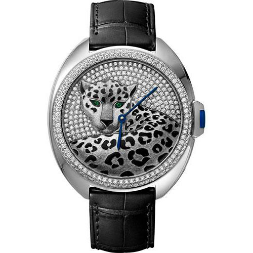 Cartier Cle de Cartier Watch - 40 mm White Gold Diamond Case - White Gold Dial - Black Alligator Strap - HPI01017