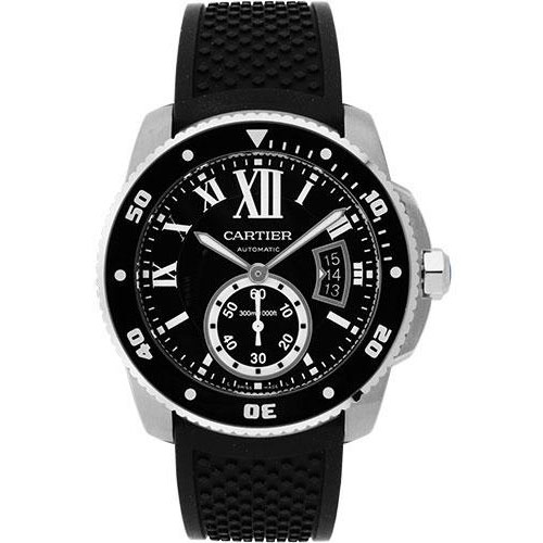 Cartier Calibre de Cartier Diver Watch - 42 mm Steel Case - Black Dial - Black Rubber Strap - W7100056