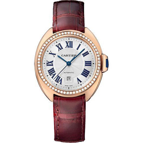 Cartier Cle de Cartier Watch - 31 mm Pink Gold Diamond Case - White Dial - Brown Alligator Strap - WJCL0047