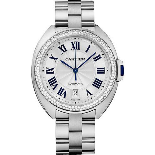 Cartier Cle De Cartier Watch - 40 mm White Gold Diamond Case - Diamond Bezel - Silver Dial - WJCL0008