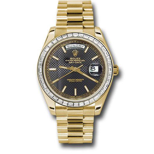 Rolex Yellow Gold Day-Date 40 Watch -  Bezel - Black Diagonal Motif Index Dial - President Bracelet - 228398TBR bkdmip