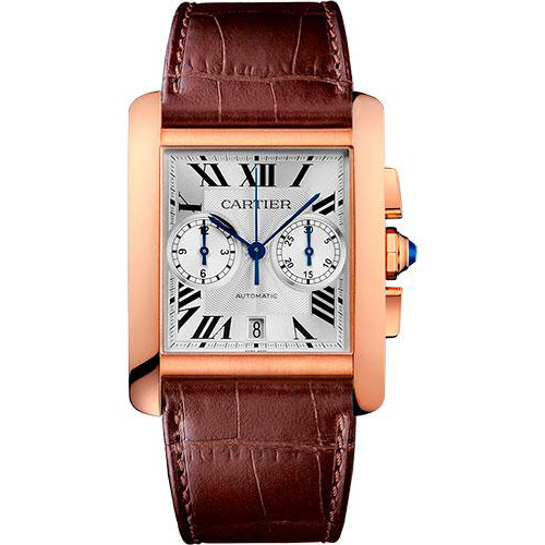 Cartier Tank MC Watch - 34.3 mm Pink Gold Case - Silver Dial - Dark Brown Alligator Strap - W5330005