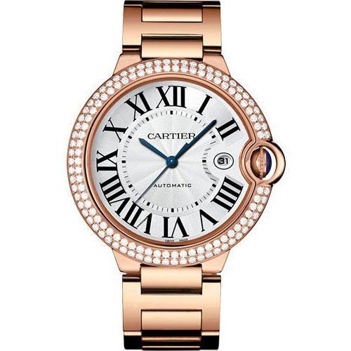 Cartier Ballon Bleu de Cartier Watch - 42 mm Pink Gold Diamond Case - White Dial - WJBB0029