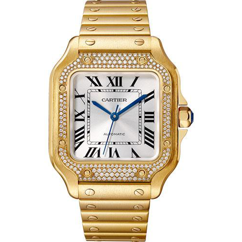 Cartier Santos de Cartier Watch - 35.1 mm Yellow Gold Case - Diamond Bezel - Both Bracelet - WJSA0010