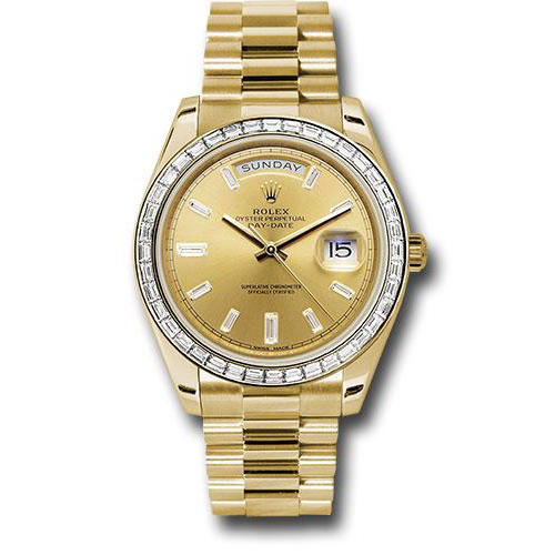 Rolex Yellow Gold Day-Date 40 Watch -  Bezel - Champagne Baguette Diamond Dial - President Bracelet - 228398TBR chbdp
