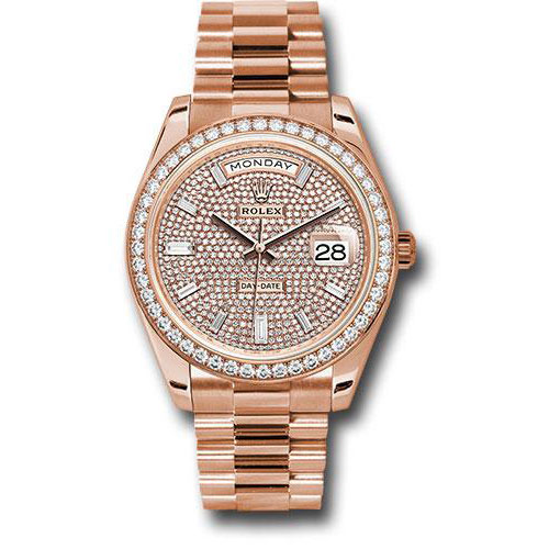 Rolex Everose Gold Day-Date 40 Watch - Everose Gold Bezel - Diamond Paved Dial - President Bracelet - 228345RBR dpbdp