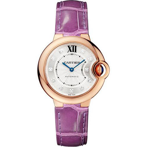 Cartier Ballon Bleu de Cartier Watch - 33 mm Pink Gold Case - Purple Alligator Strap - WE902063