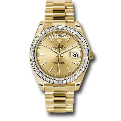 Rolex Yellow Gold Day-Date 40 Watch -  Bezel - Champagne Index Dial - President Bracelet - 228398TBR chip
