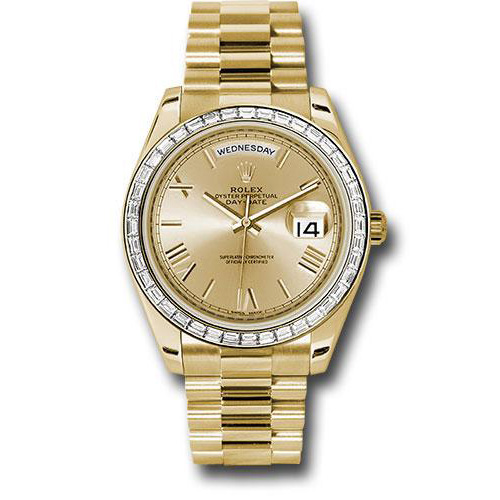 Rolex Yellow Gold Day-Date 40 Watch -  Bezel - Champagne Bevelled Roman Dial - President Bracelet - 228398TBR chrp