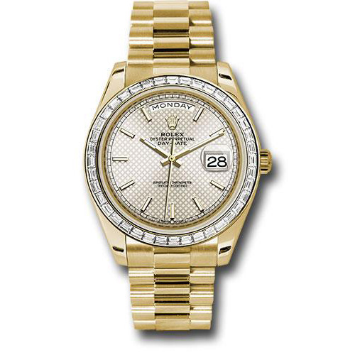 Rolex Yellow Gold Day-Date 40 Watch -  Bezel - Silver Diagonal Motif Index Dial - President Bracelet - 228398TBR sdmip