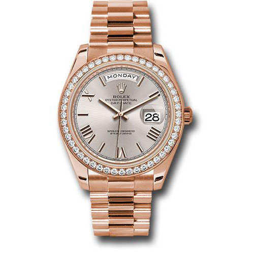 Rolex Everose Gold Day-Date 40 Watch - Everose Gold Bezel - Sundust Bevelled Roman Dial - President Bracelet - 228345RBR sdrp