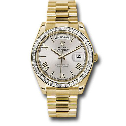 Rolex Yellow Gold Day-Date 40 Watch -  Bezel - Silver Bevelled Roman Dial - President Bracelet - 228398TBR sdrp