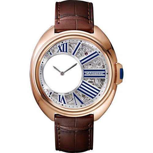 Cartier Cle de Cartier Mysterious Hours Watch - 41 mm Pink Gold Case - Silver Dial - Brown Alligator Strap - WHCL0002