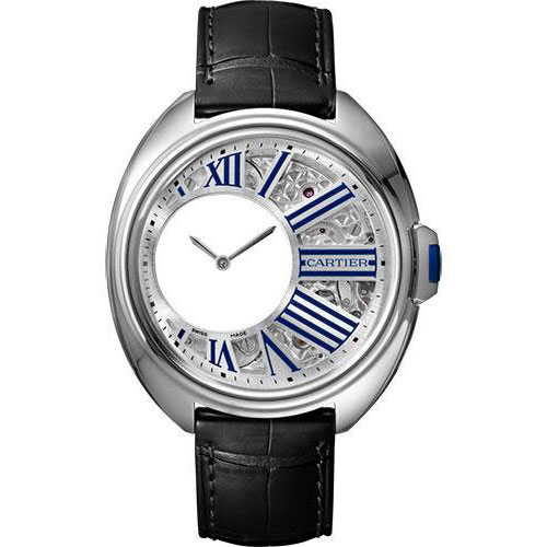 Cartier Cle de Cartier Mysterious Hours Watch - 41 mm Palladium Case - Silver Dial - Black Alligator Strap - WHCL0003