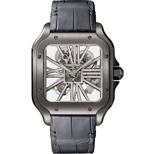 Cartier Santos de Cartier Watch - 39.8 mm Black Steel Case - Skeleton Dial - Black Black Alligator Strap - Both Bracelet - WHSA0009