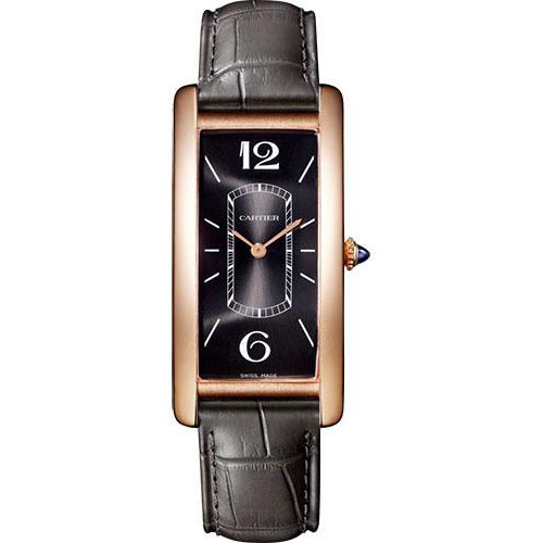 Cartier Tank Cintree Watch - 46.3 mm Pink Gold Case - Black Dial - Dark Gray Alligator Strap - WGTA0025