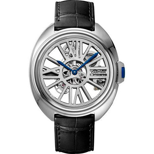 Cartier Cle de Cartier Skeleton Automatic Watch - 41 mm Palladium Case - Skeleton Dial - Black Alligator Strap - White Gold Bracelet - WHCL0008
