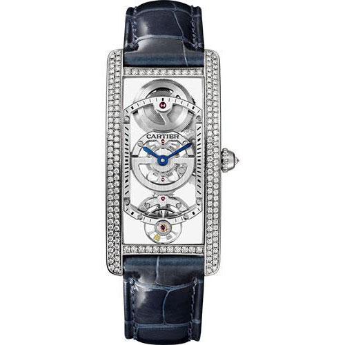 Cartier Tank Cintree Skeleton Watch - Platinum Diamond Case - Skeleton Dial - Black Alligator Strap - HPI01123